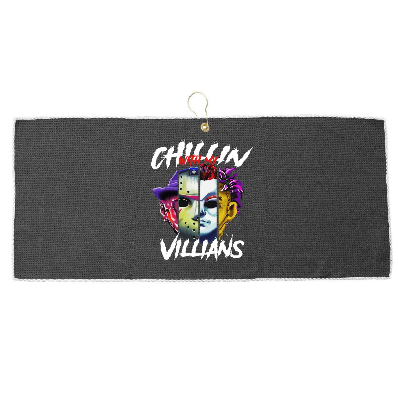 Chillin With My Villains Horror Movie Funny Large Microfiber Waffle Golf Towel