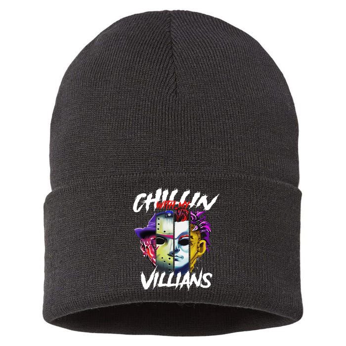 Chillin With My Villains Horror Movie Funny Sustainable Knit Beanie