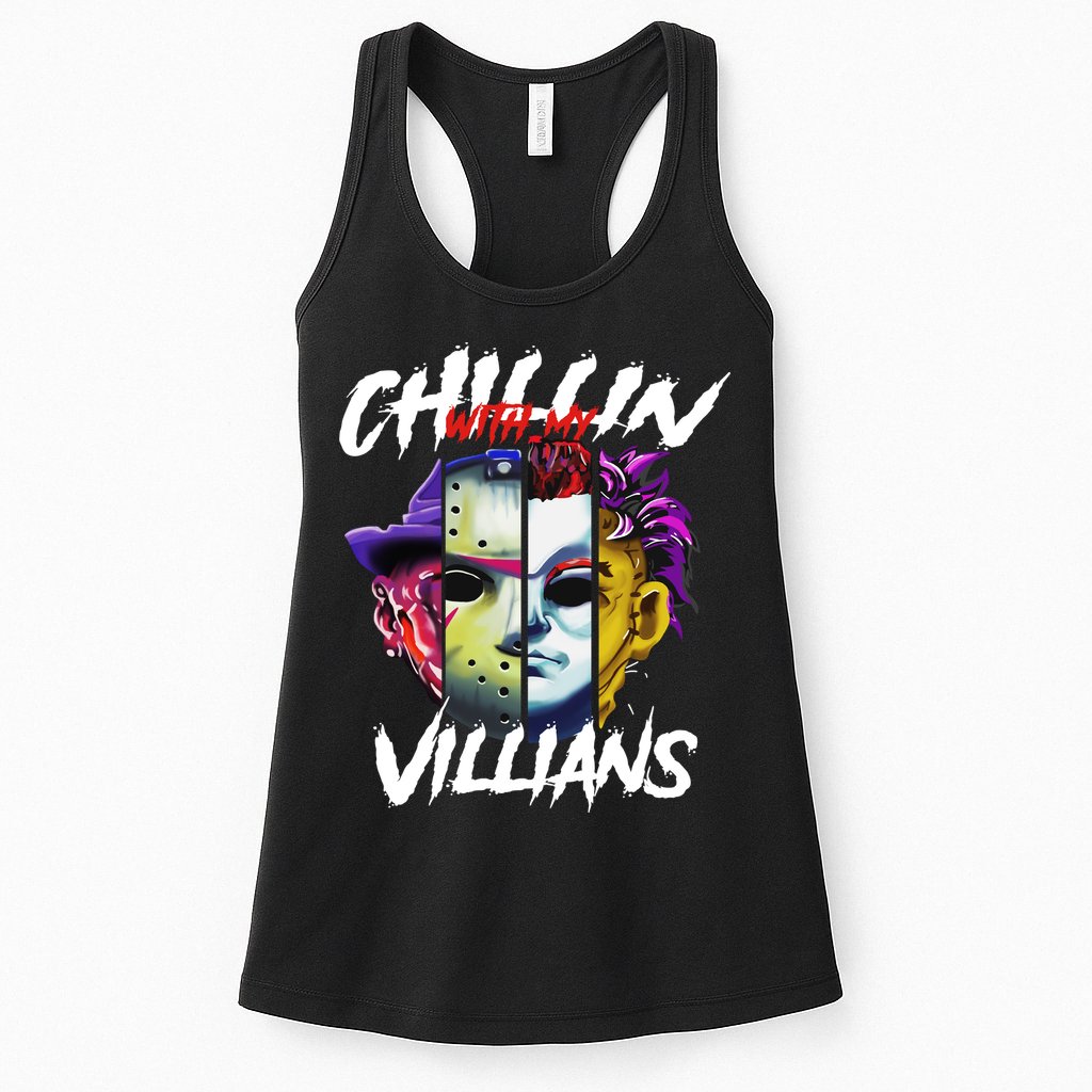 Chillin With My Villains Horror Movie Funny Womens Tank Top