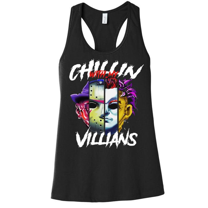 Chillin With My Villains Horror Movie Funny Women's Racerback Tank