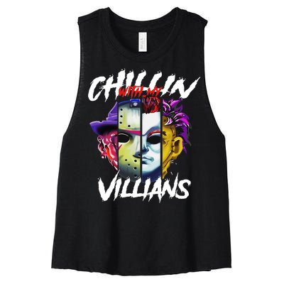 Chillin With My Villains Horror Movie Funny Women's Racerback Cropped Tank