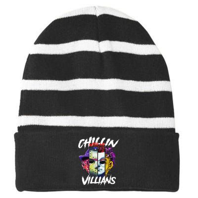 Chillin With My Villains Horror Movie Funny Striped Beanie with Solid Band