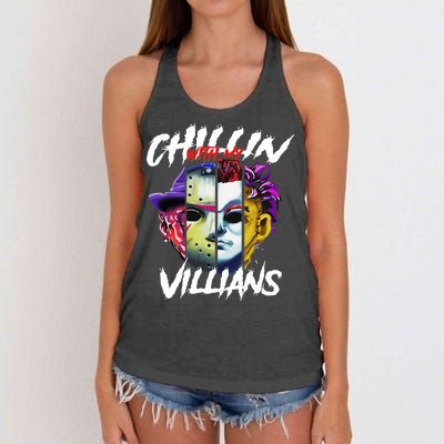 Chillin With My Villains Horror Movie Funny Women's Knotted Racerback Tank