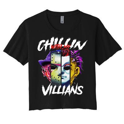 Chillin With My Villains Horror Movie Funny Women's Crop Top Tee