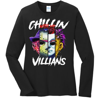 Chillin With My Villains Horror Movie Funny Ladies Long Sleeve Shirt