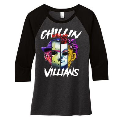 Chillin With My Villains Horror Movie Funny Women's Tri-Blend 3/4-Sleeve Raglan Shirt