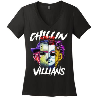 Chillin With My Villains Horror Movie Funny Women's V-Neck T-Shirt
