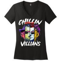 Chillin With My Villains Horror Movie Funny Women's V-Neck T-Shirt