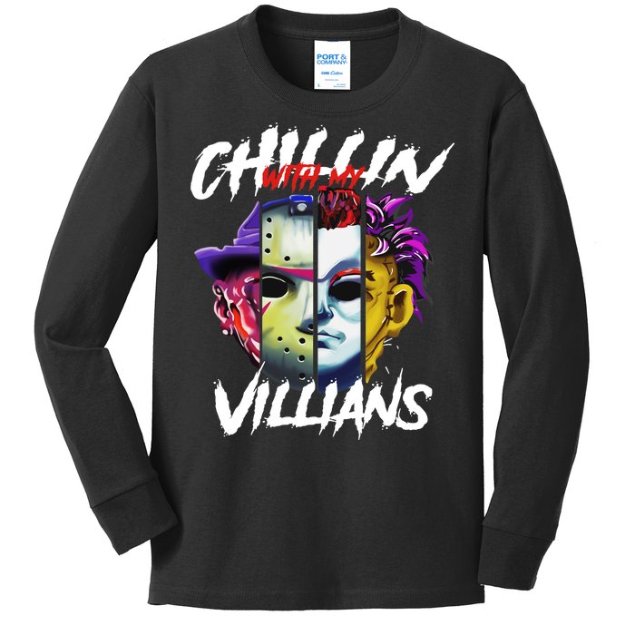 Chillin With My Villains Horror Movie Funny Kids Long Sleeve Shirt