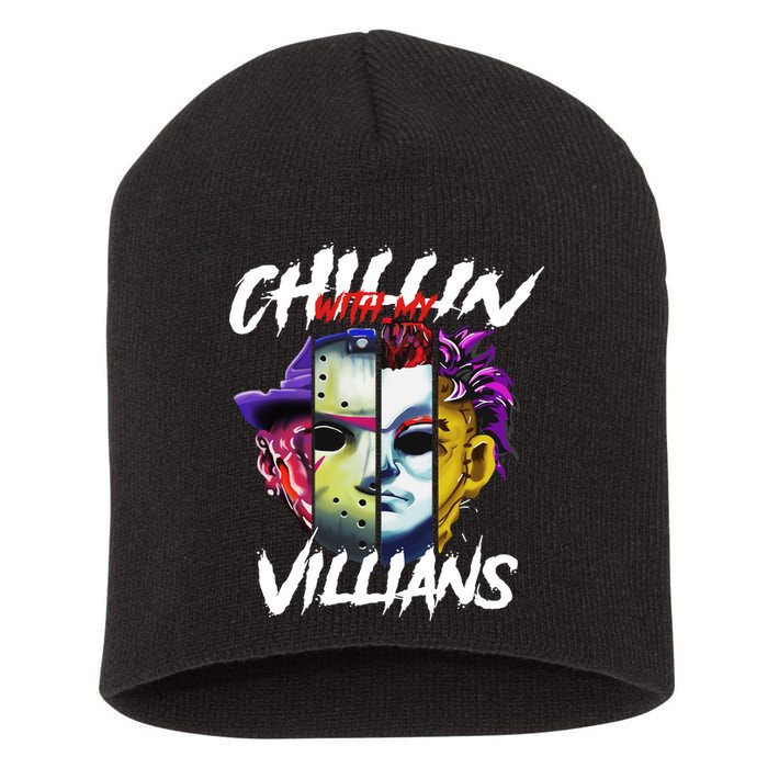 Chillin With My Villains Horror Movie Funny Short Acrylic Beanie