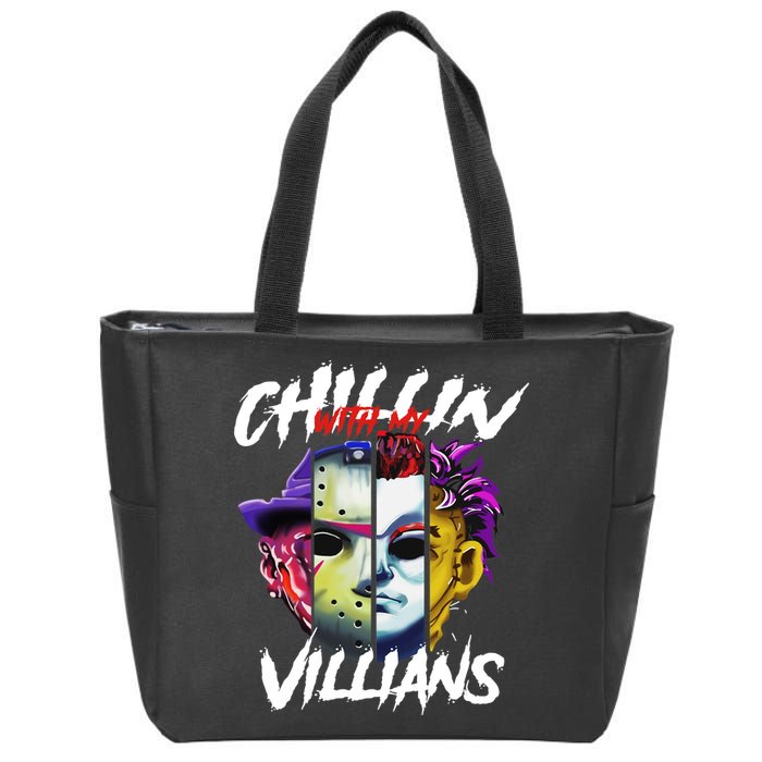 Chillin With My Villains Horror Movie Funny Zip Tote Bag