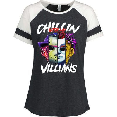 Chillin With My Villains Horror Movie Funny Enza Ladies Jersey Colorblock Tee