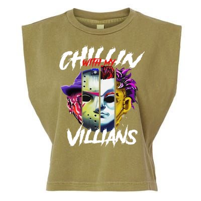 Chillin With My Villains Horror Movie Funny Garment-Dyed Women's Muscle Tee