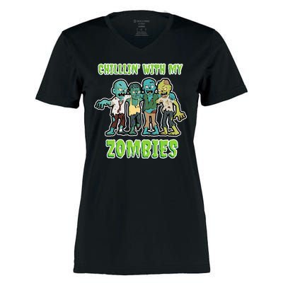 Chillin With My Zombies Women's Momentum V-Neck T-Shirt