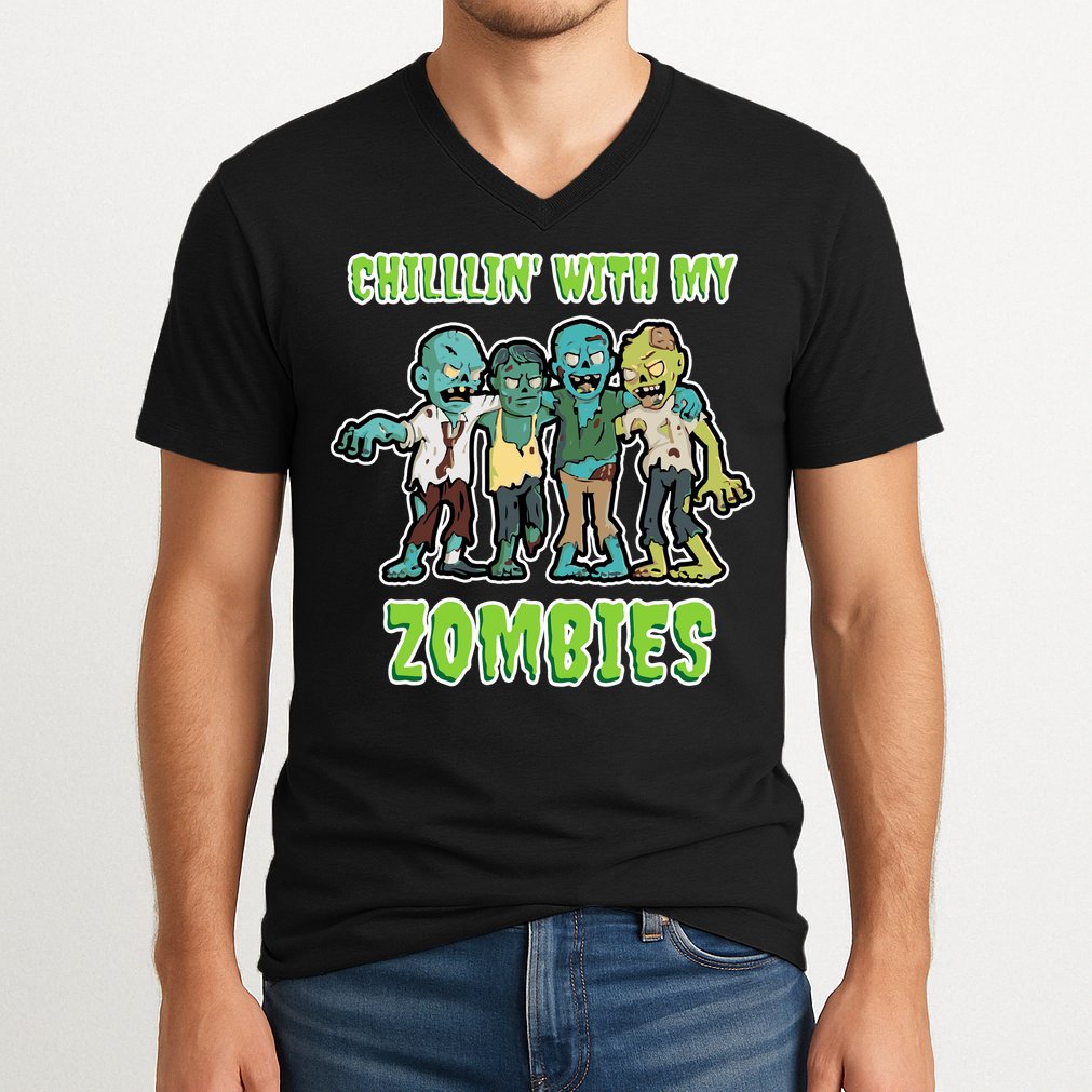 Chillin With My Zombies V-Neck T-Shirt