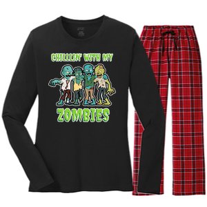 Chillin With My Zombies Women's Long Sleeve Flannel Pajama Set 