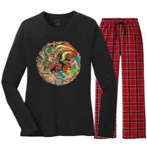 Chinese Dragon and Phoenix Yin Yang Women's Long Sleeve Flannel Pajama Set 