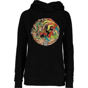 Chinese Dragon and Phoenix Yin Yang Womens Funnel Neck Pullover Hood