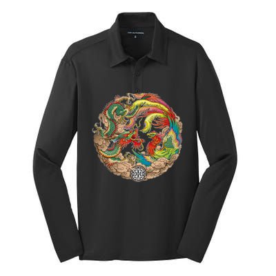 Chinese Dragon and Phoenix Yin Yang Silk Touch Performance Long Sleeve Polo