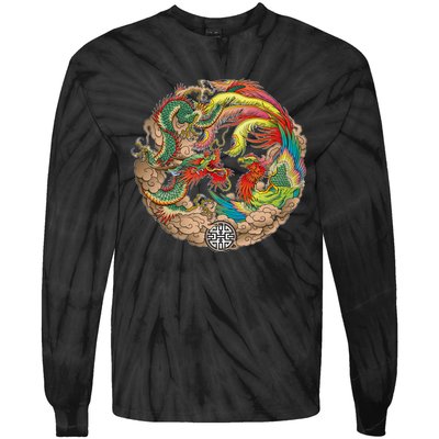 Chinese Dragon and Phoenix Yin Yang Tie-Dye Long Sleeve Shirt