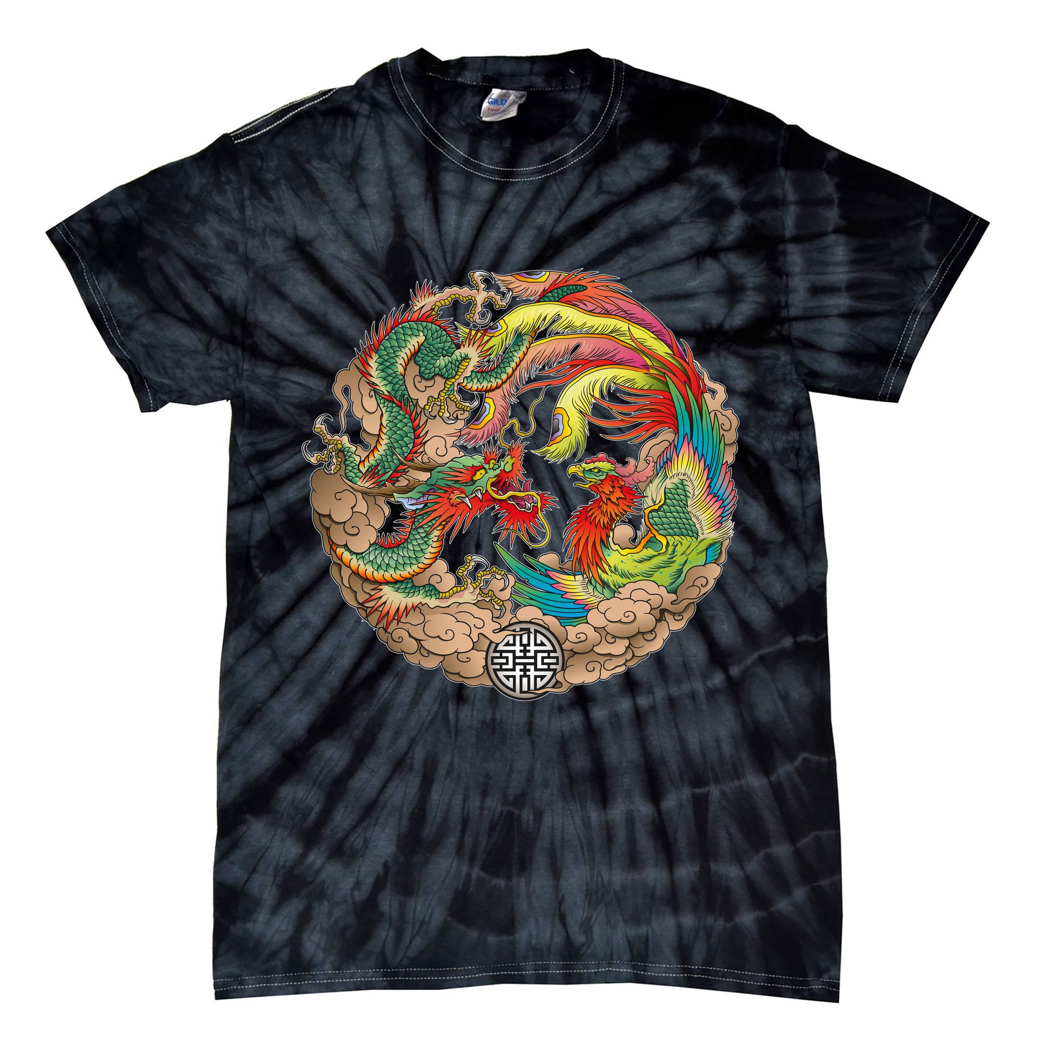 Chinese Dragon and Phoenix Yin Yang Tie-Dye T-Shirt