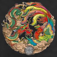 Chinese Dragon and Phoenix Yin Yang Trucker Hat