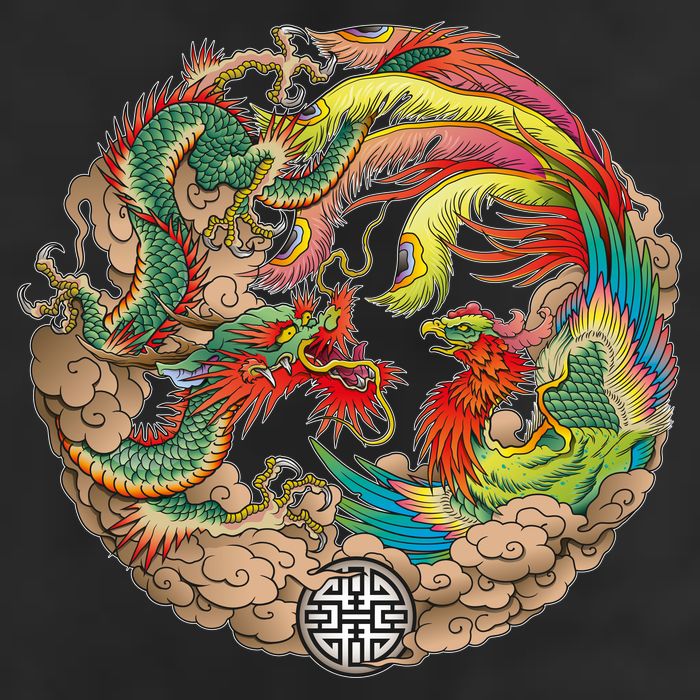 Chinese Dragon and Phoenix Yin Yang Trucker Hat