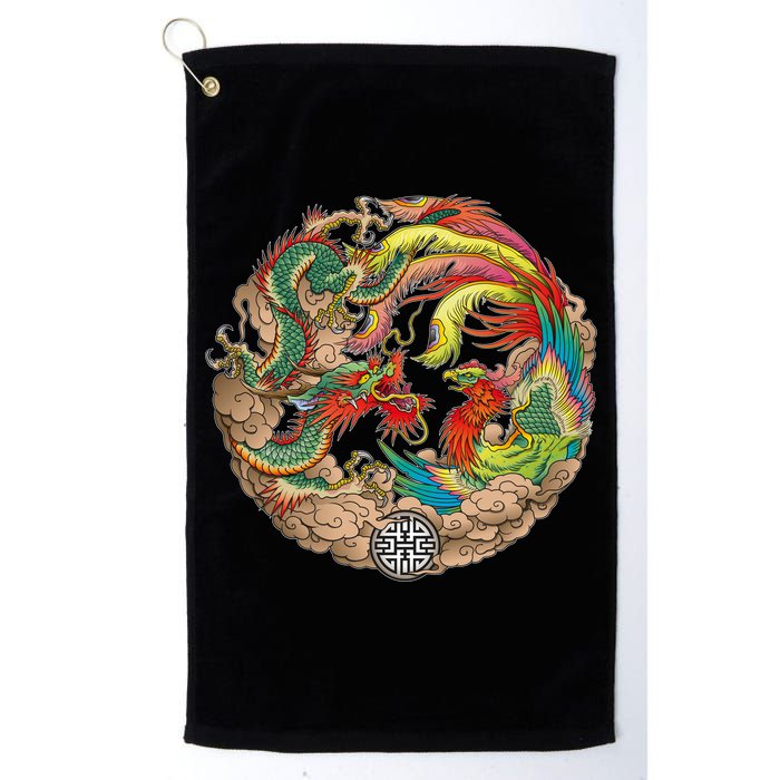 Chinese Dragon and Phoenix Yin Yang Golf Towel