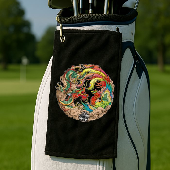 Chinese Dragon and Phoenix Yin Yang Golf Towel