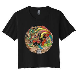 Chinese Dragon and Phoenix Yin Yang Women's Crop Top Tee