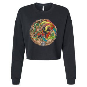 Chinese Dragon and Phoenix Yin Yang Cropped Pullover Crew