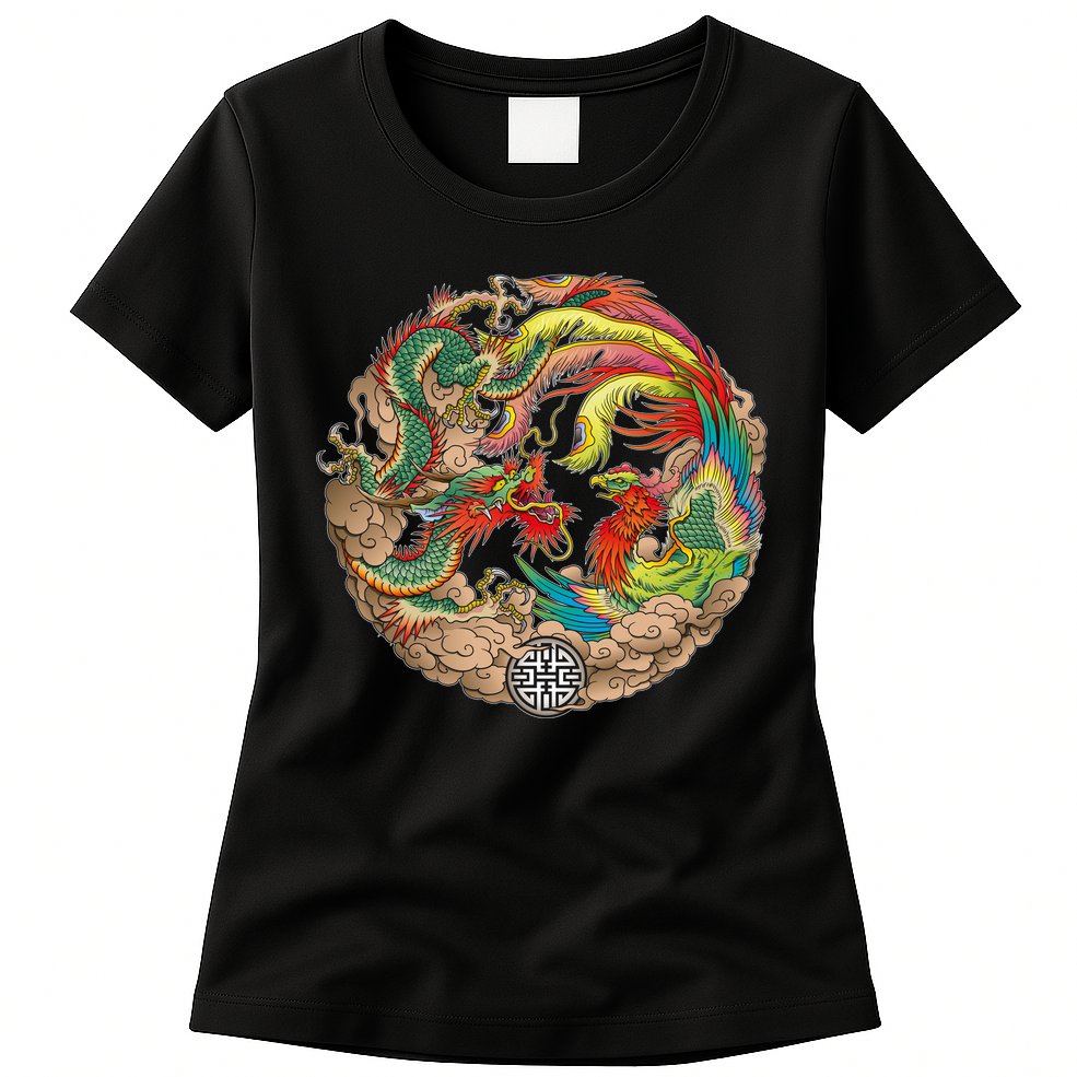 Chinese Dragon and Phoenix Yin Yang Womens T-Shirt