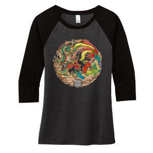 Chinese Dragon and Phoenix Yin Yang Women's Tri-Blend 3/4-Sleeve Raglan Shirt