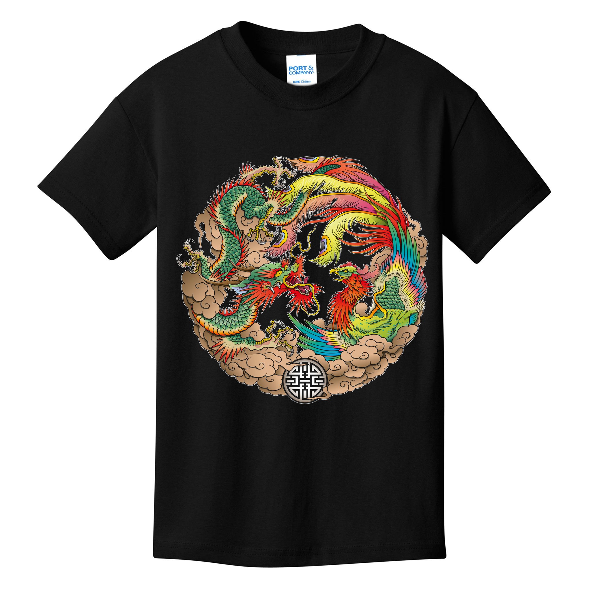 Chinese Dragon and Phoenix Yin Yang Kids T-Shirt