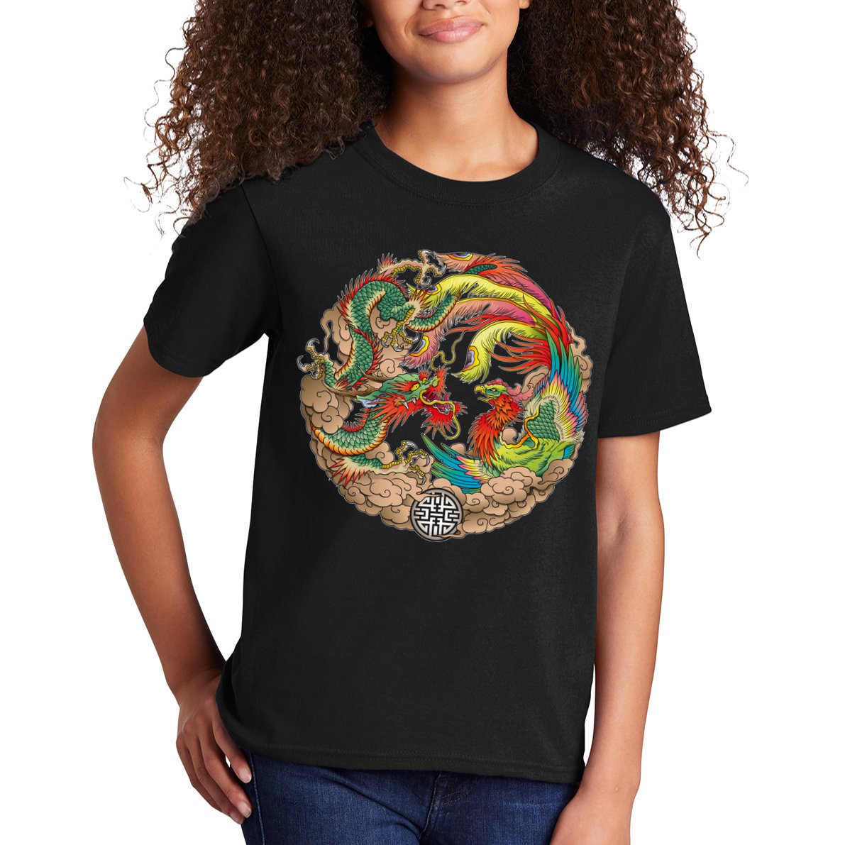 Chinese Dragon and Phoenix Yin Yang Kids T-Shirt