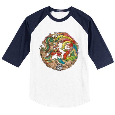 Chinese Dragon and Phoenix Yin Yang Baseball Sleeve Shirt