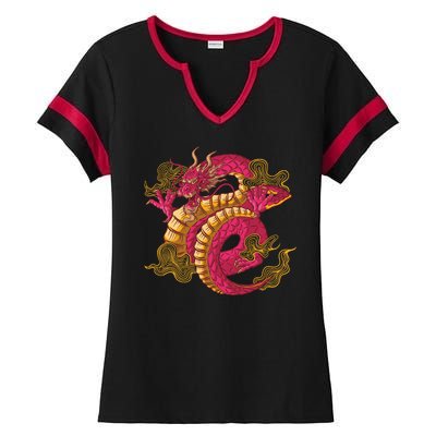 Chinese Dragon Creature Ladies Halftime Notch Neck Tee