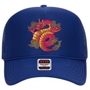 Chinese Dragon Creature High Crown Mesh Back Trucker Hat