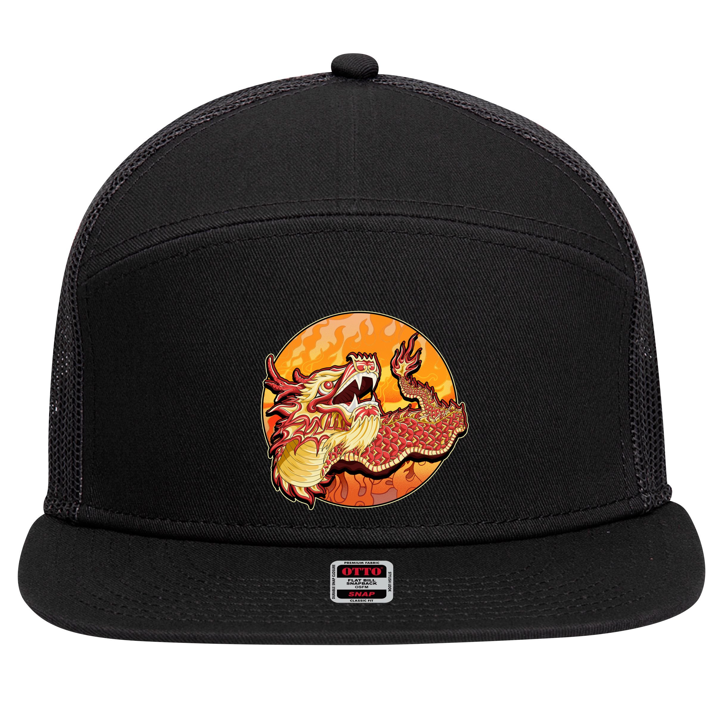 Chinese Dragon Fire Dance 7 Panel Mesh Trucker Snapback Hat