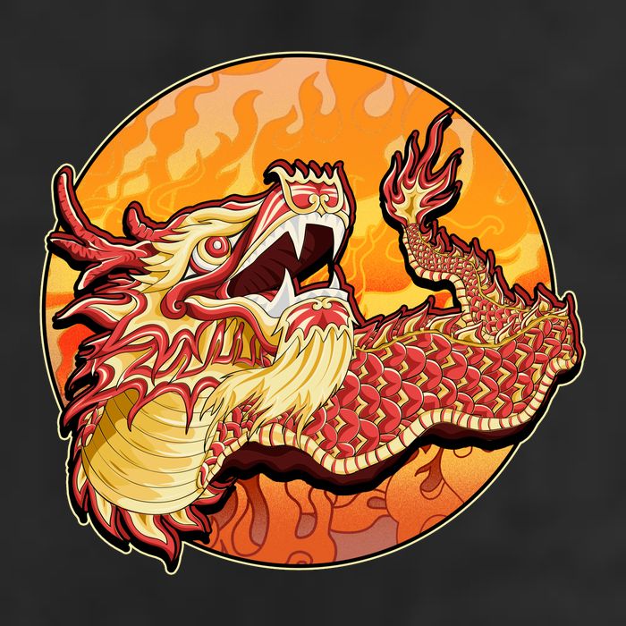 Chinese Dragon Fire Dance 7 Panel Mesh Trucker Snapback Hat