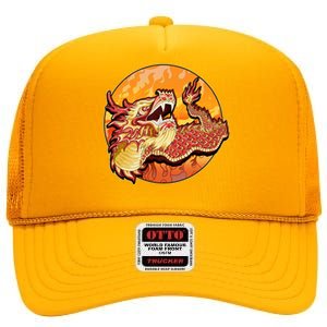 Chinese Dragon Fire Dance High Crown Mesh Back Trucker Hat