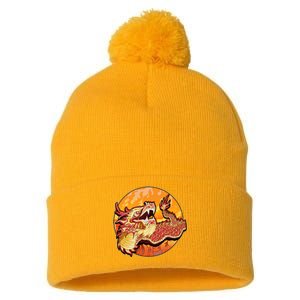 Chinese Dragon Fire Dance Pom Pom 12in Knit Beanie