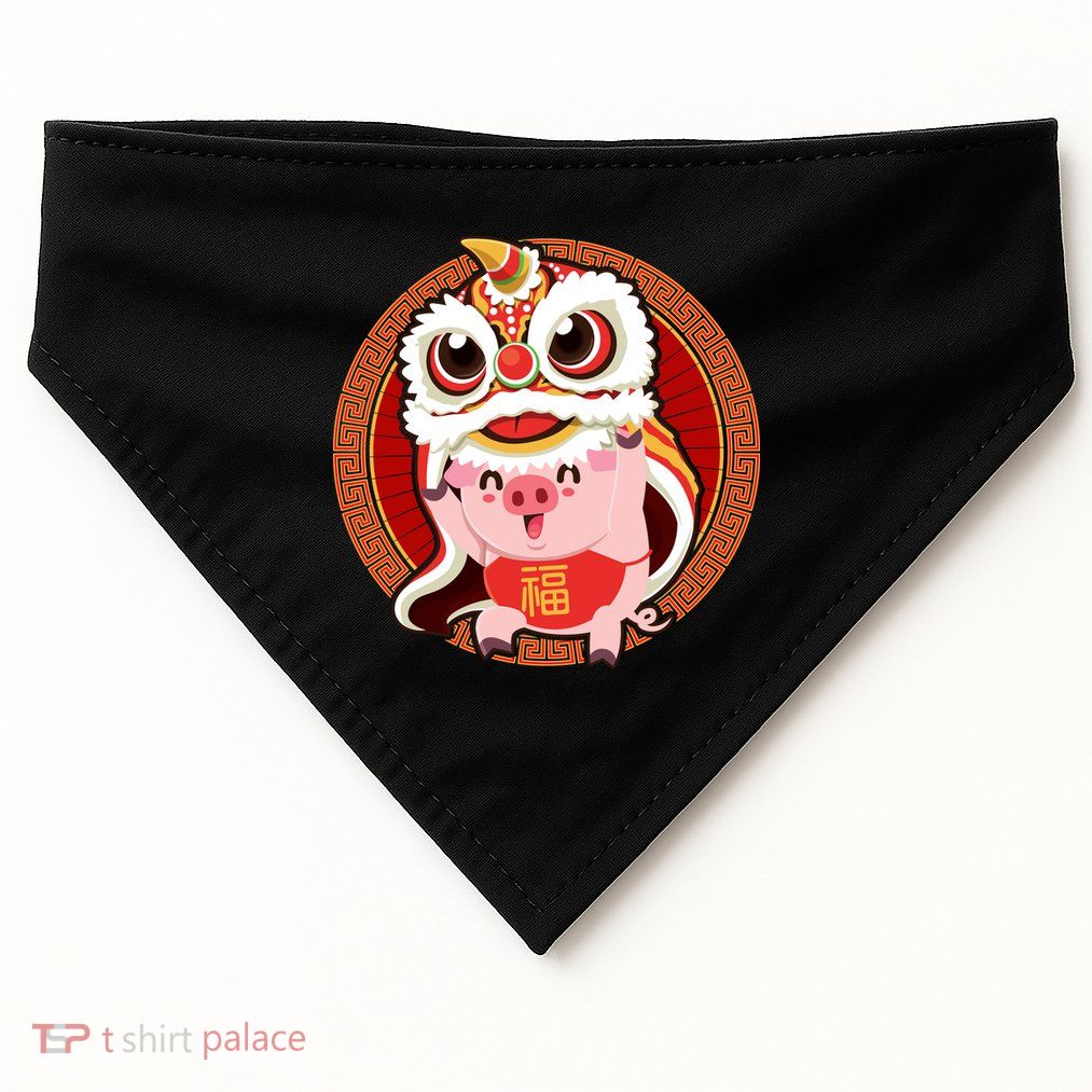 Chinese New Year Pig Dragon Dance USA-Made Doggie Bandana