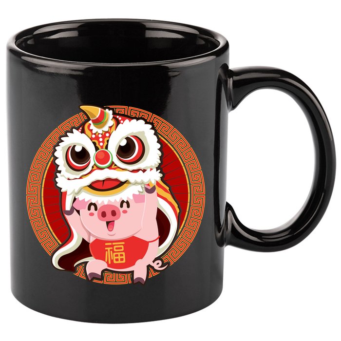 Chinese New Year Pig Dragon Dance 11oz C Handle Ceramic Mug