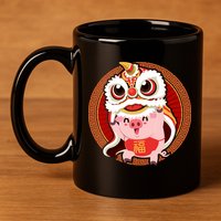 Chinese New Year Pig Dragon Dance 11oz C Handle Ceramic Mug