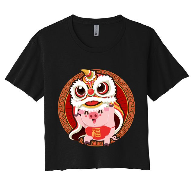 Chinese New Year Pig Dragon Dance Women's Crop Top Tee