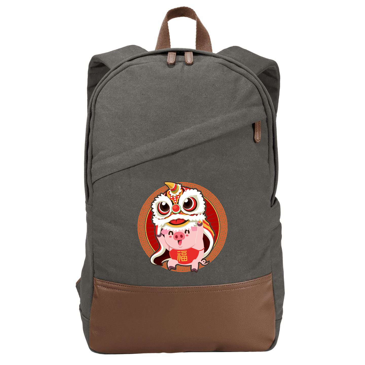Chinese New Year Pig Dragon Dance Cotton Canvas Backpack