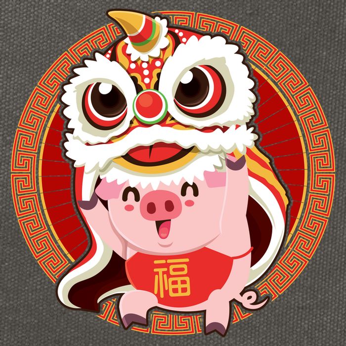 Chinese New Year Pig Dragon Dance Cotton Canvas Backpack