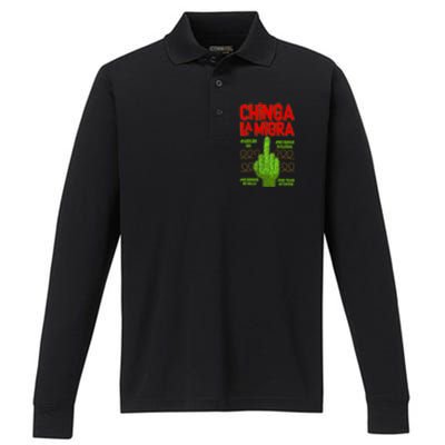 Chinga La Migra  Performance Long Sleeve Polo