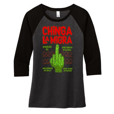 Chinga La Migra  Women's Tri-Blend 3/4-Sleeve Raglan Shirt